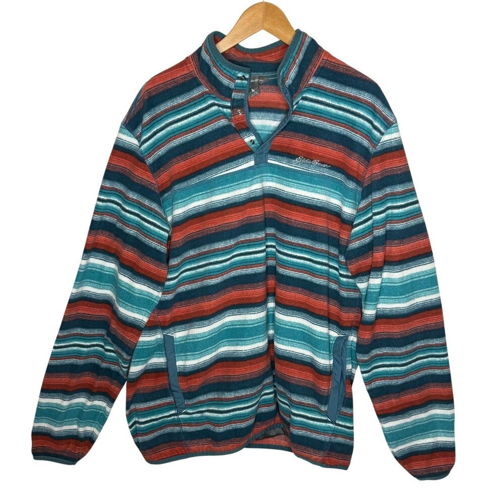 Eddie Bauer Mens TXL Multicolor Striped Fleece Pullover Jacket Shirt Polyester
